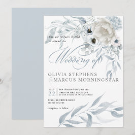 Elegant Modern Watercolor Dusty Blue-Blommigt Inbjudningar