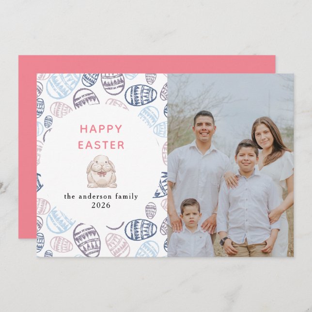 Elegant Modern Watercolor Eggs Happy Easter Photo Julkort (Fram/baksida)