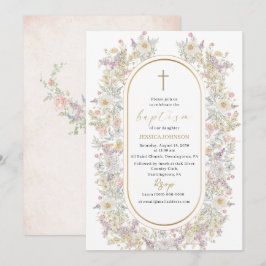 Elegant Modern Watercolor Flowers Baptism Inbjudningar