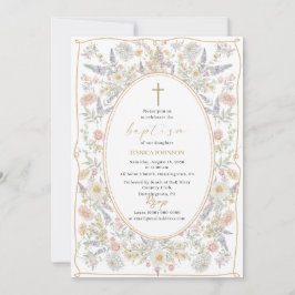 Elegant Modern Watercolor Flowers Baptism Inbjudningar