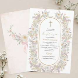 Elegant Modern Watercolor Flowers Baptism Inbjudningar