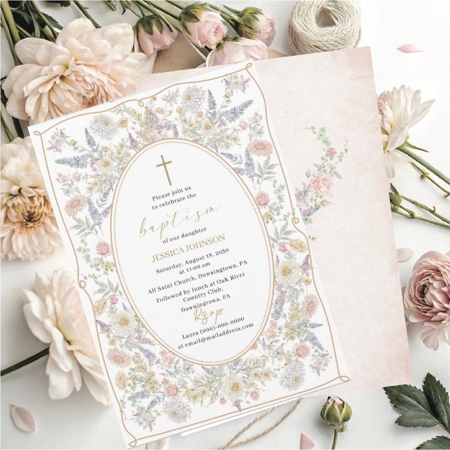 Elegant Modern Watercolor Flowers Baptism Inbjudningar (Skapare uppladdad)