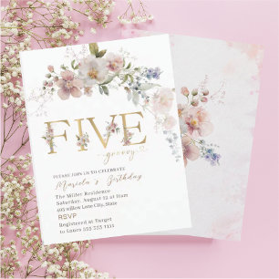 Elegant Modern Watercolor Flowers fem födelsedagsk Inbjudningar