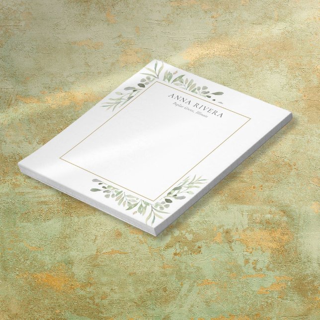 Elegant Modern Watercolor Greenery Blommigt Anteckningsblock (Elegant Modern Watercolor Greenery Floral Notepad)