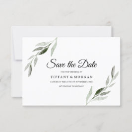 Elegant Modern Watercolor Grön Blad Bröllop Spara Datumet