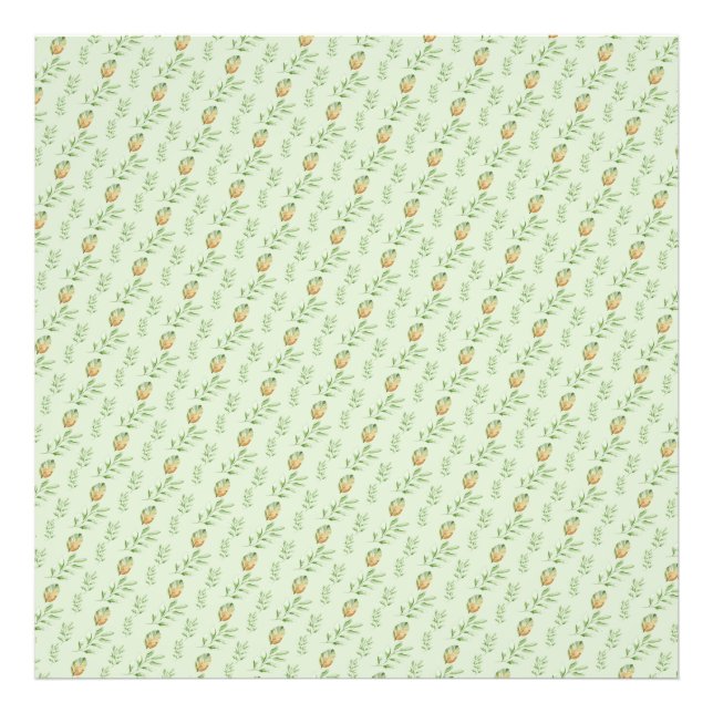 Elegant Modern Watercolor Leaves Pattern GREEN  Fototryck (Framsidan)