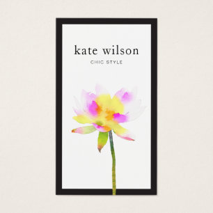 Elegant Modern Watercolor Lotus Flower Visitkort