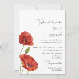 Elegant Modern Watercolor Red Poppies Bröllop Inbjudningar