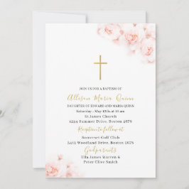 Elegant Modern Watercolor Rosa Blommigt Baptism Inbjudningar