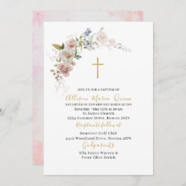 Elegant Modern Watercolor Rosa Blommigt Baptism Inbjudningar