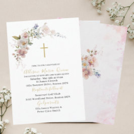 Elegant Modern Watercolor Rosa Blommigt Baptism Inbjudningar