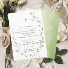 Elegant Modern Watercolor Wildblommor Baptism Inbjudningar