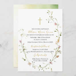 Elegant Modern Watercolor Wildblommor Baptism Inbjudningar