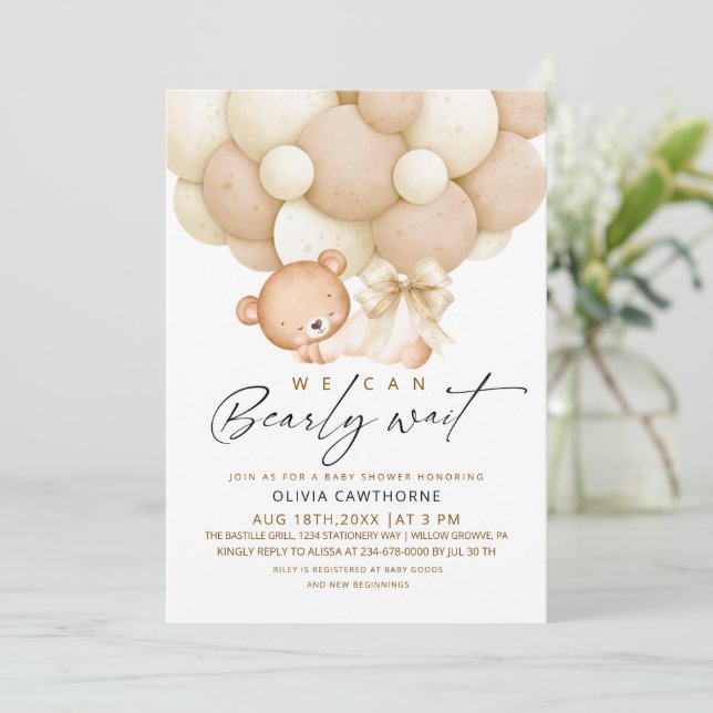 Elegant & Modern We can Bearly Wait Baby Shower   Inbjudningar (Stående Fram)