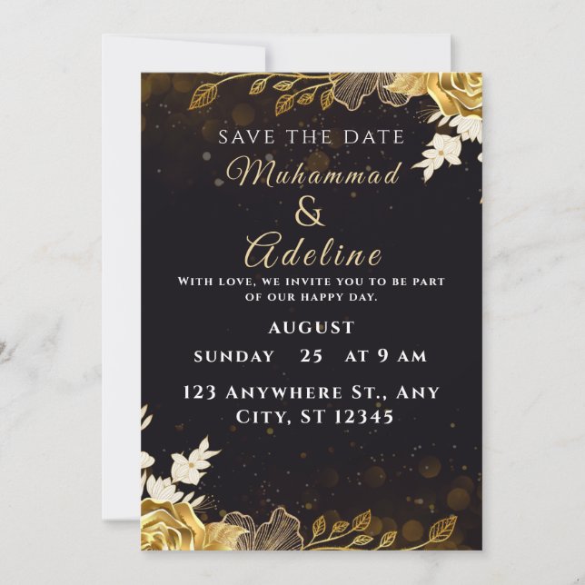 Elegant Modern Wedding Invite – Black & White Julkort (Framsida)