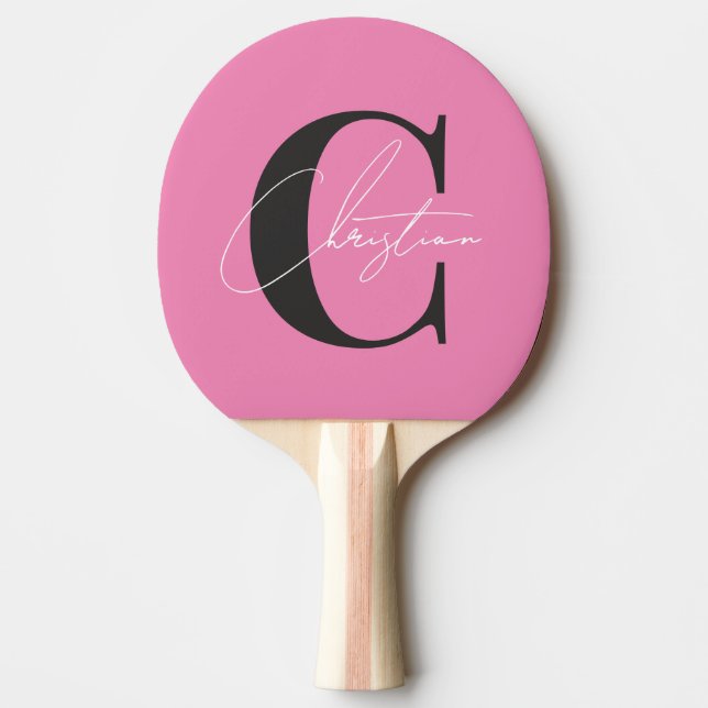 Elegant Modern WH Monogram Rosa och Svart Pingisracket (Framsidan)