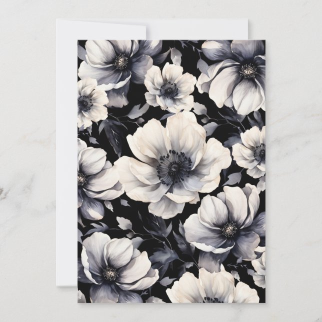 Elegant Modern White Black Floral Wedding Inbjudningar (Framsida)