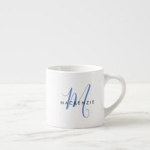 Elegant Modern White Blue Script Monogram Espressomugg