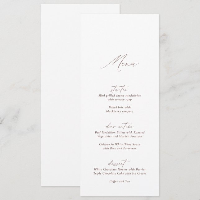 Elegant Modern White Calligraphy Wedding Menu Inbjudningar (Fram/baksida)