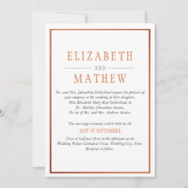 Elegant Modern White Copper Orange Bröllop Inbjudningar