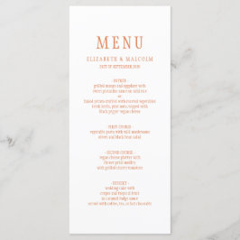 Elegant Modern White Copper Orange Bröllop Meny