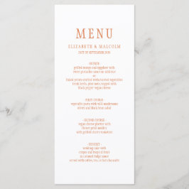 Elegant Modern White Copper Orange Bröllop Meny