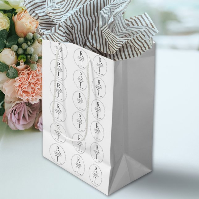 Elegant Modern White Grått Monogram Bröllop (Skapare uppladdad)