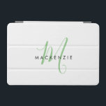 Elegant Modern White Grönt Script Monogram iPad Mini Skydd<br><div class="desc">Elegant Modern White Grönt Script Monogram iPad Mini Cover. Ett skript för grönt av elegant monogram i kombination med ett rent svart smekif-teckensnitt gör att contemporaryn ser ut.</div>