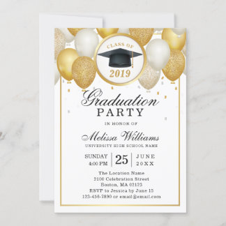 Elegant Modern White Guld Glitter Studentfest Inbjudningar
