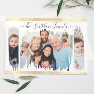Elegant Modern White & Guld Lägg till din fotofami Vykort