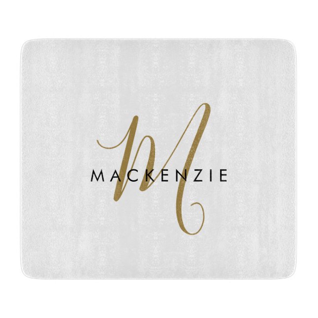 Elegant Modern White Guld Script Monogram (Framsidan)