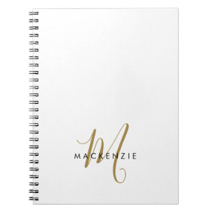 Elegant Modern White Guld Script Monogram Anteckningsbok