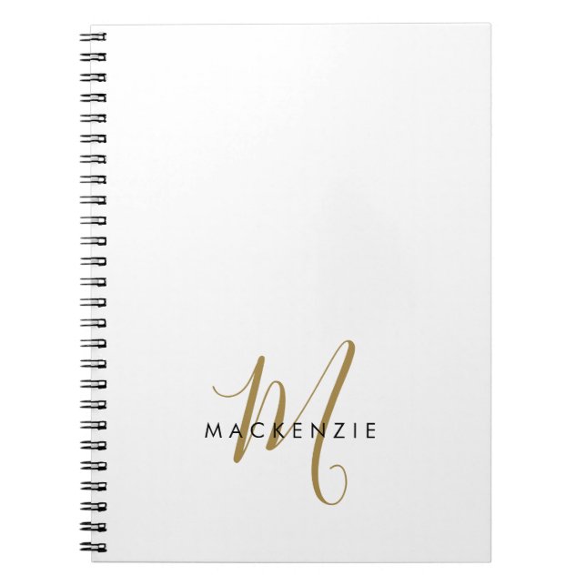 Elegant Modern White Guld Script Monogram Anteckningsbok (Framsidan)
