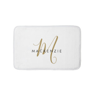 Elegant Modern White Guld Script Monogram Badrumsmatta