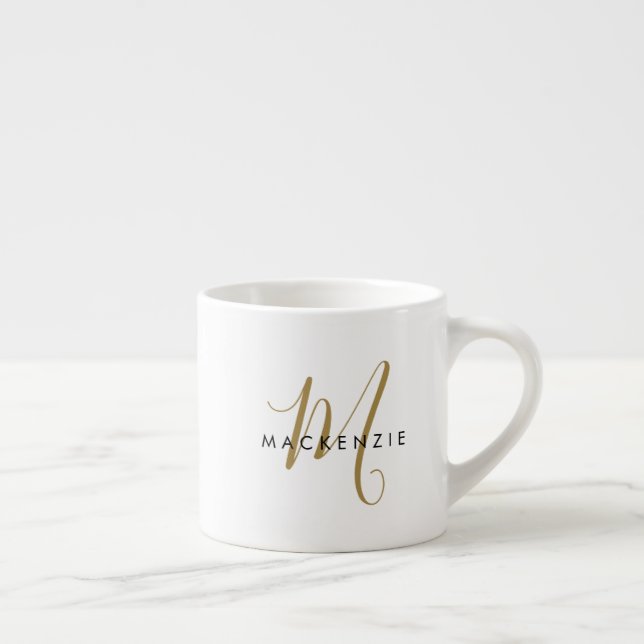 Elegant Modern White Guld Script Monogram Espressomugg (Höger)