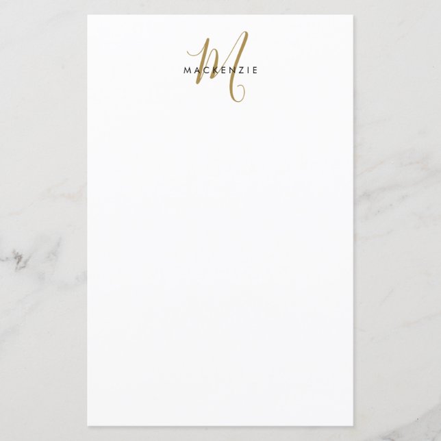 Elegant Modern White Guld Script Monogram Papper (Framsida)