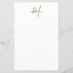 Elegant Modern White Guld Script Monogram Papper