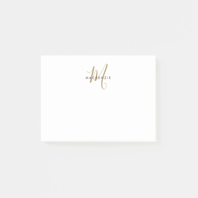 Elegant Modern White Guld Script Monogram Post-it Block (Framsida)