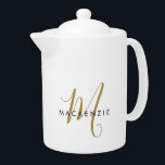 Elegant Modern White Guld Script Monogram-Tekanna<br><div class="desc">Elegant Modern White Guld Script Monogram-tekanna. Ett skript med elegant guld monogram i kombination med ett rent svart smekif-teckensnitt gör att contemporaryn ser ut.</div>