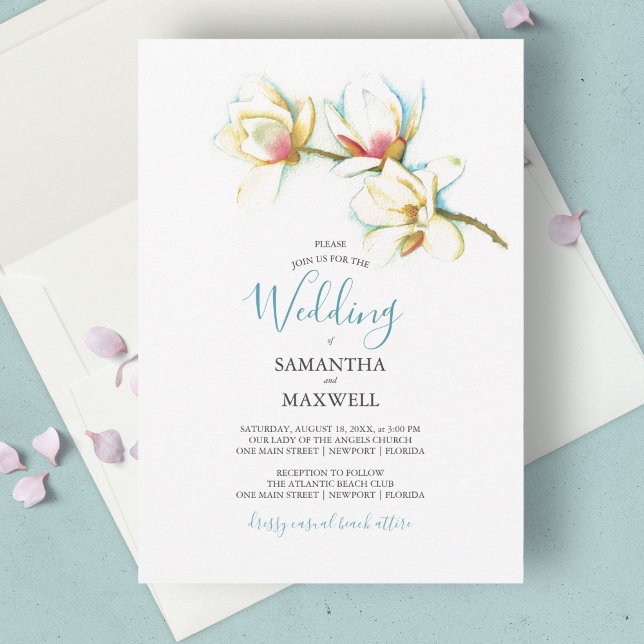 Elegant Modern White Magnolias Blommigt Bröllop (Skapare uppladdad)