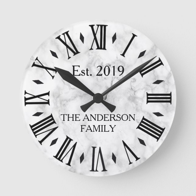 Elegant Modern White Marble Rund Klocka (Framsida)