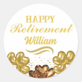 Elegant Modern White och guld Lycklig Pension Runt Klistermärke