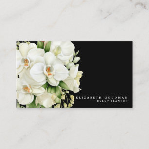Elegant Modern White Orchids Black Affärskorts Visitkort