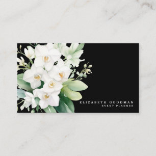 Elegant Modern White Orchids Black Affärskorts Visitkort