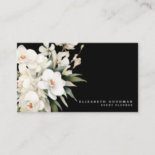 Elegant Modern White Orchids Black Affärskorts Visitkort