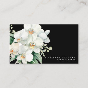 Elegant Modern White Orchids Black Affärskorts Visitkort