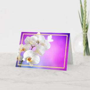 Elegant Modern White Orchids Flowers Golden Ram Kort