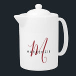 Elegant Modern White Red Script Monogram<br><div class="desc">Elegant Modern White Red Script Monogram-tekanna. Ett elegant-rött skript monogram i kombination med ett rent svart-serif-teckensnitt gör att contemporaryn ser ut.</div>