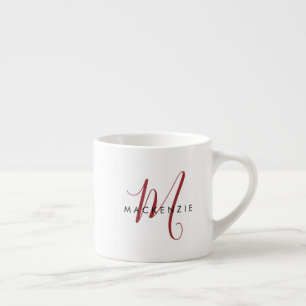 Elegant Modern White Red Script Monogram Espressomugg