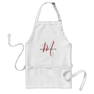 Elegant Modern White Red Script Monogram Förkläde